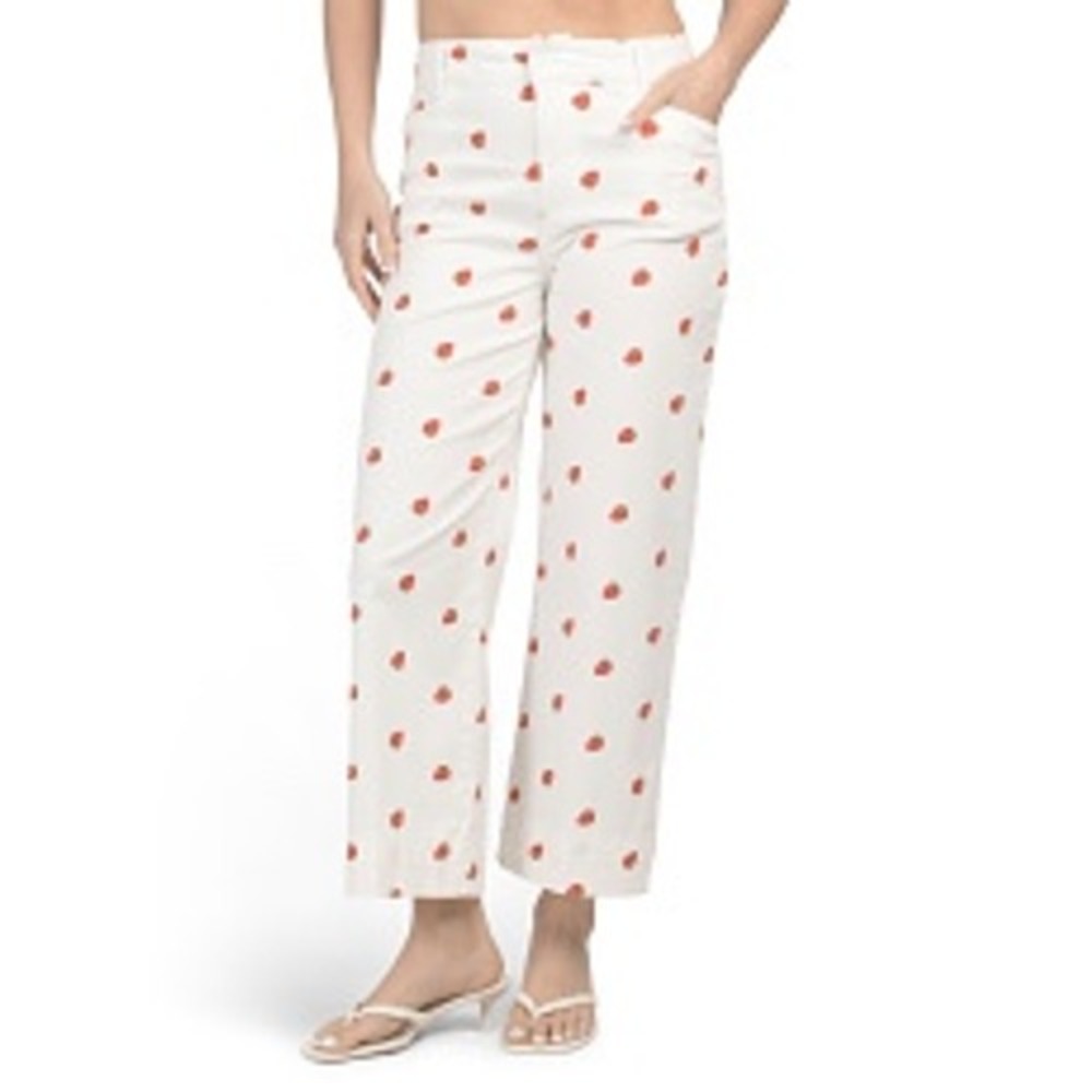 Bagatelle Collection Womens White Strawberry Print Wide Leg Cropped Pants Size 8